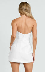 Dolores Mini Dress Strapless Plunge Bodycon Leg Split Dress in White