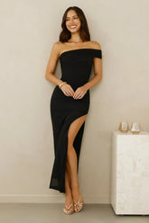 Berry Fresh Mesh One Shoulder Maxi Dress Black
