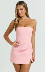 Avery Mini Dress Strapless Corset Bodice Draped Dress in Pink