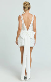 Gianna Mini Dress - High Neck Shift Dress in Ivory