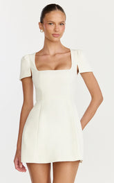 Zinnia Mini Dress - Square Neck Tulip Dress in White