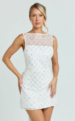 Gianna Mini Dress - High Neck Shift Dress in Ivory