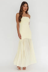 Wilma Sheer Hem Strapless Midi Dress Butter