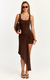 Rosalie Mini Dress - Tie Front Bodycon Wrap Dress in Chocolate