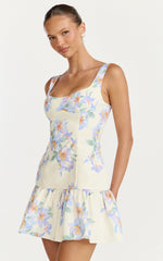 Astra Mini Dress - Balconette Bodice Drop Waist Dress in Astra Posey Floral Print