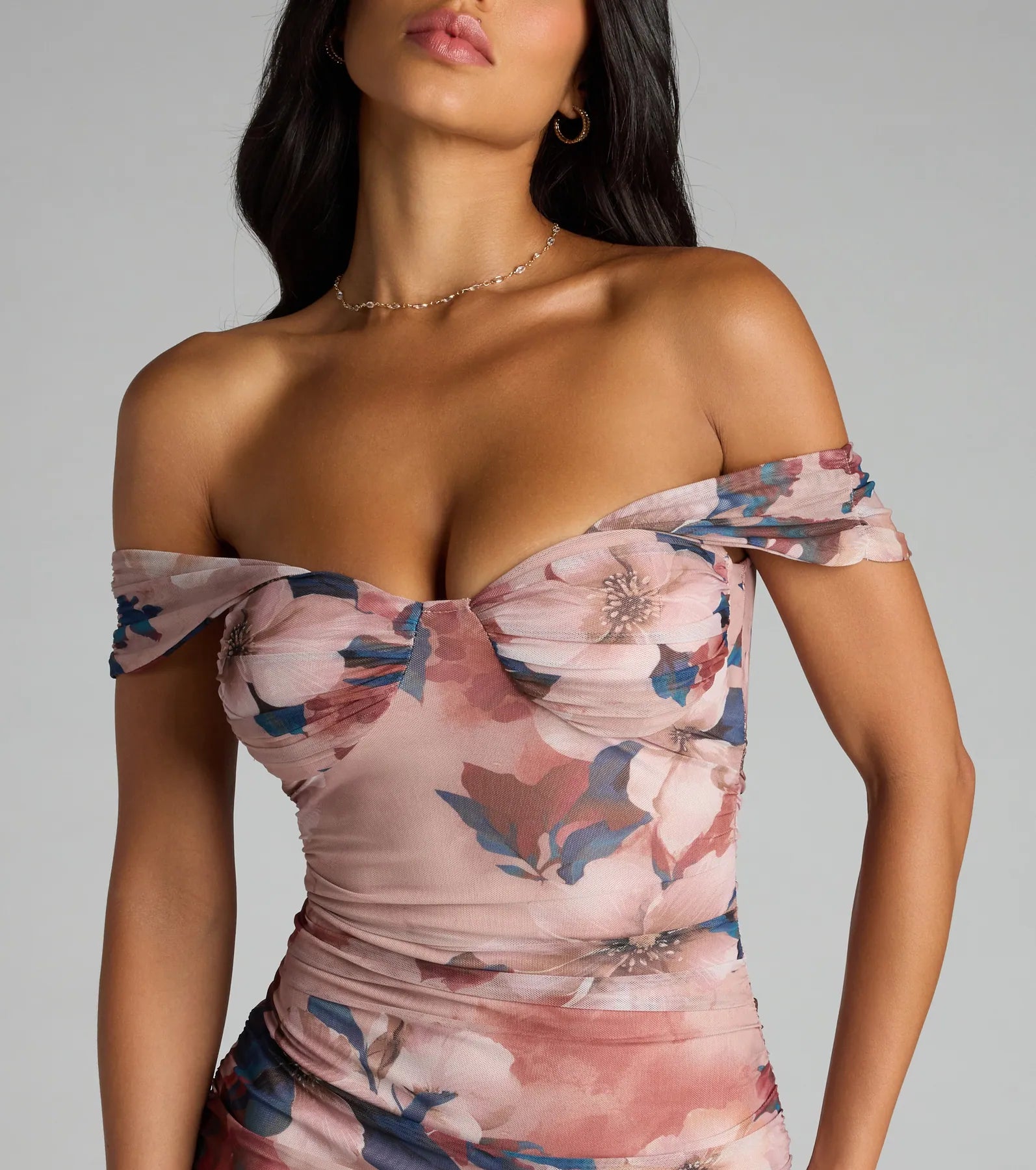 Romance Rewritten Off Shoulder Floral Midi Dress