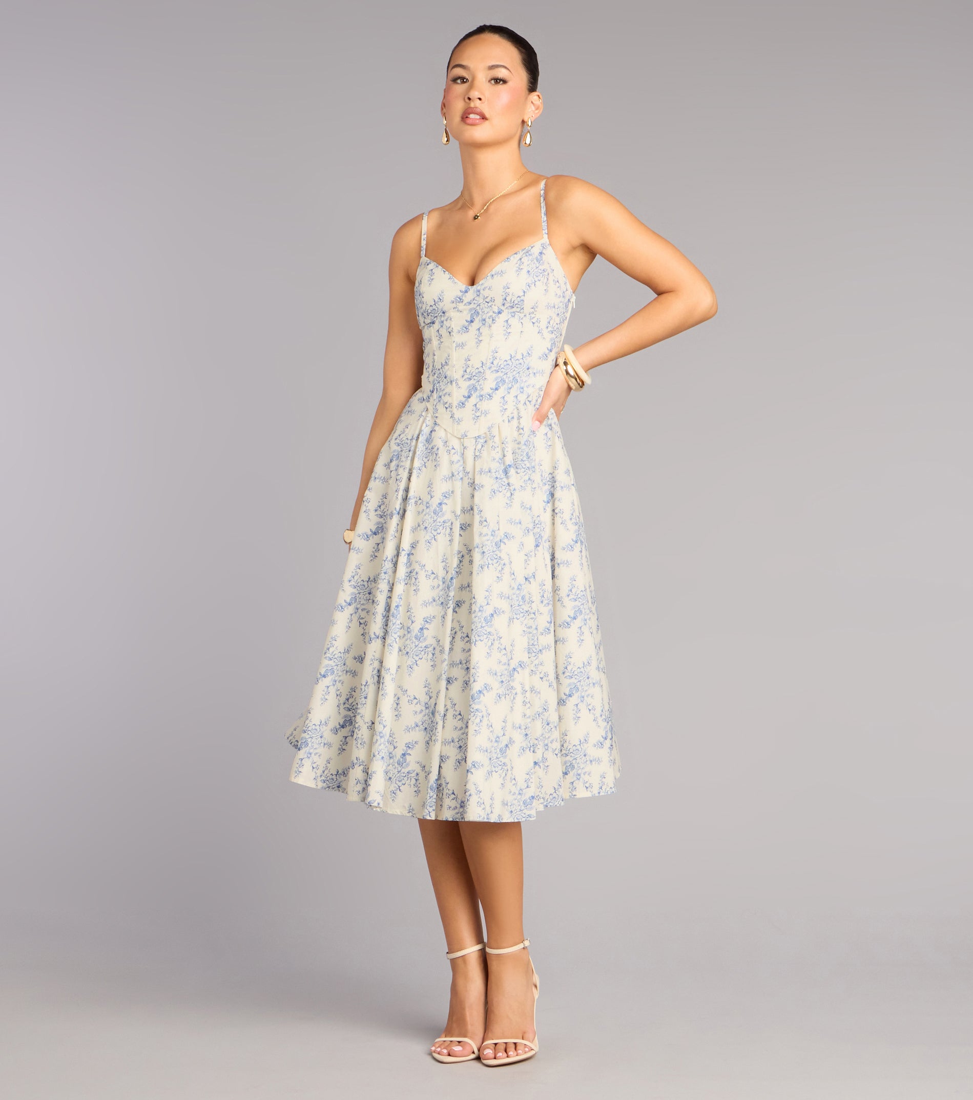 Garden Party Goals Floral Corset A-Line Midi Dress