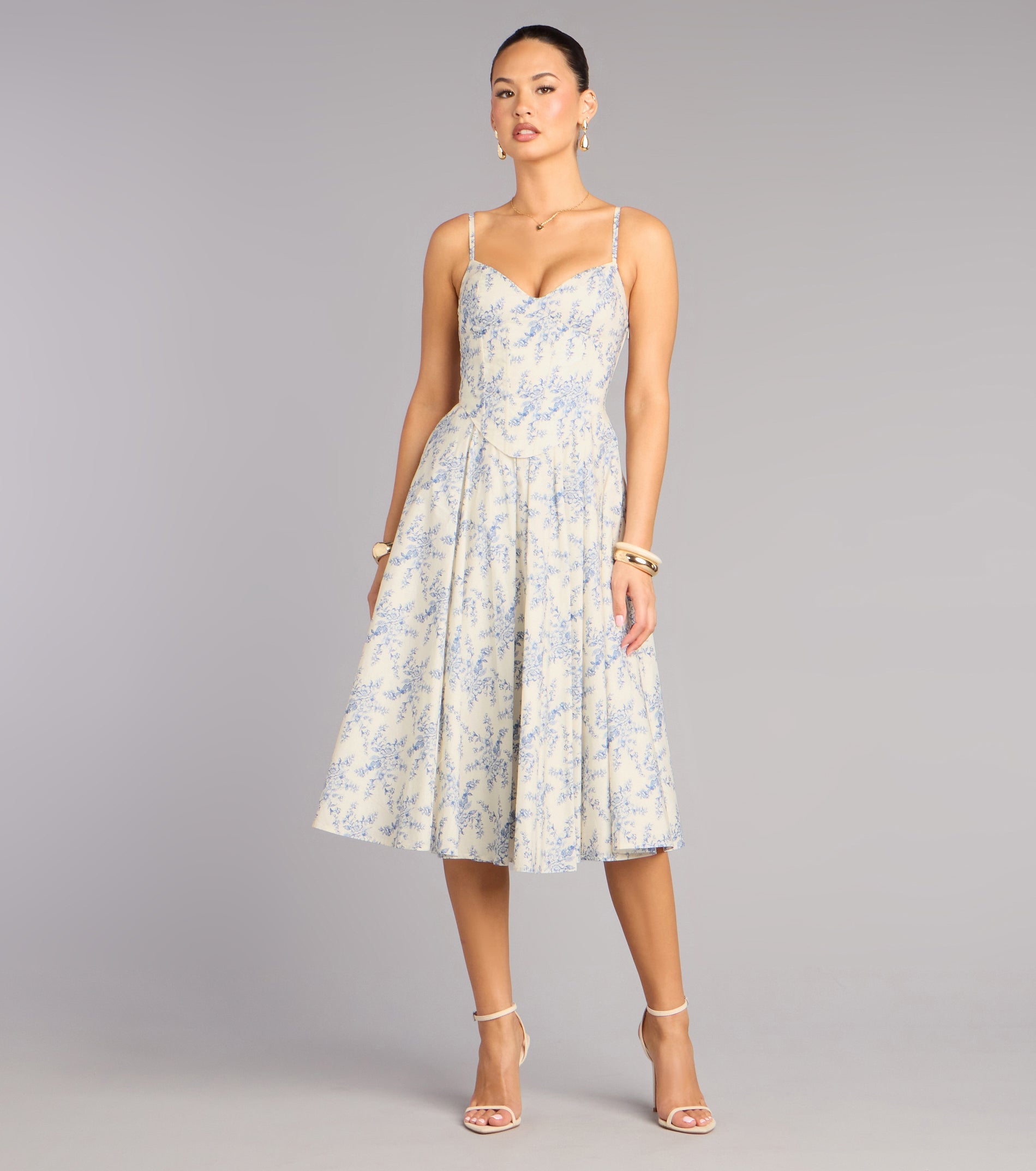 Garden Party Goals Floral Corset A-Line Midi Dress