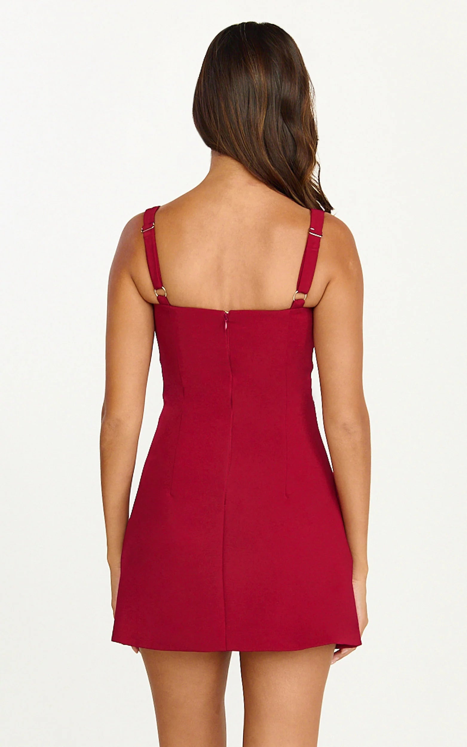 Odette Mini Dress - Plunge V Neck A Line Dress in Cherry Red