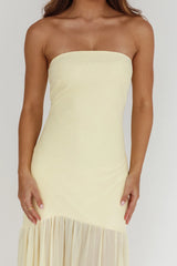 Wilma Sheer Hem Strapless Midi Dress Butter
