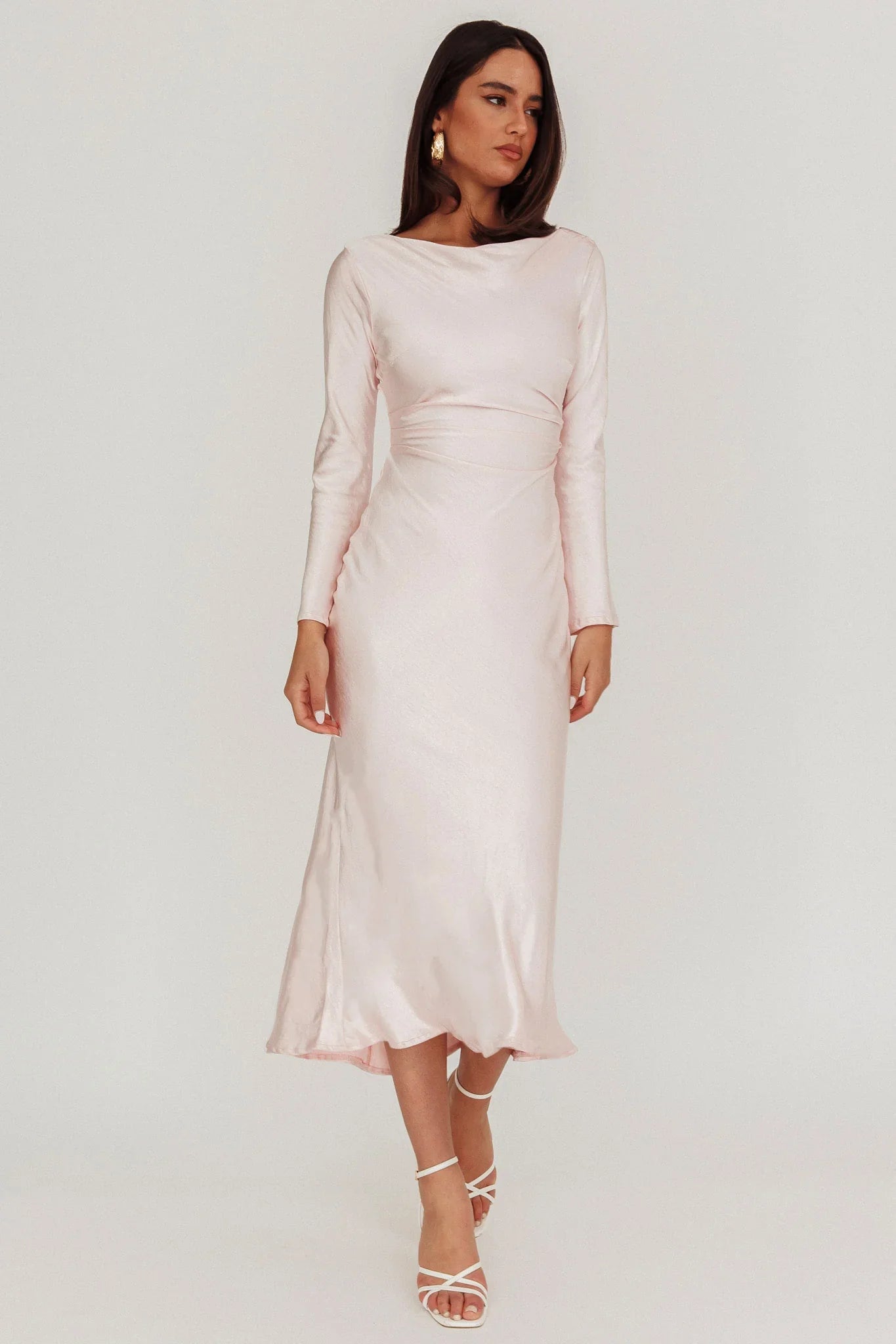 Loveland Cowl Back Midi Dress Baby Pink