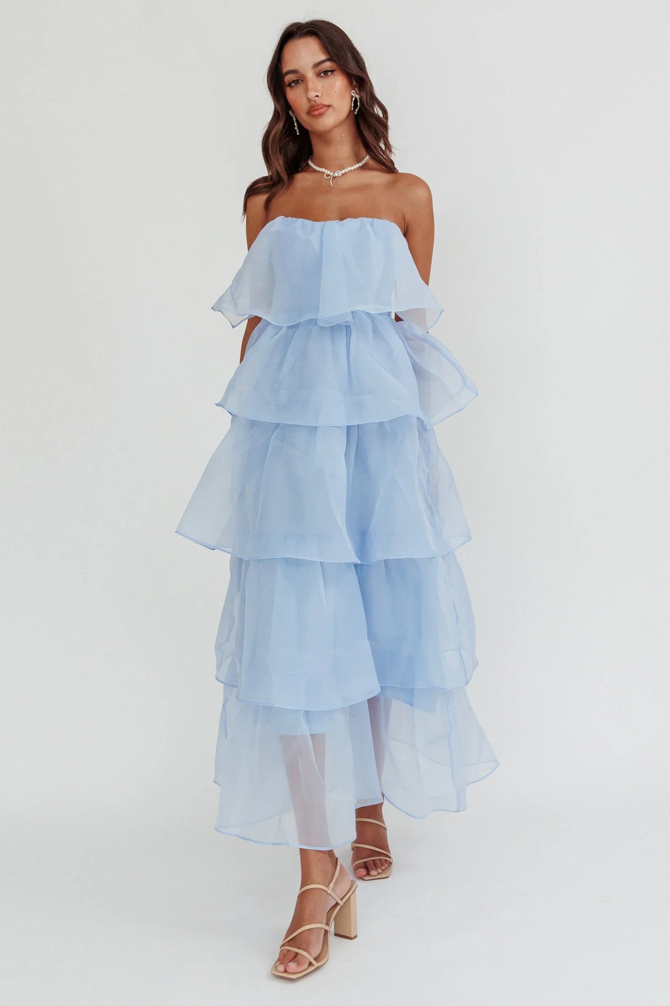 Behati Tiered Layer Midi Dress Blue