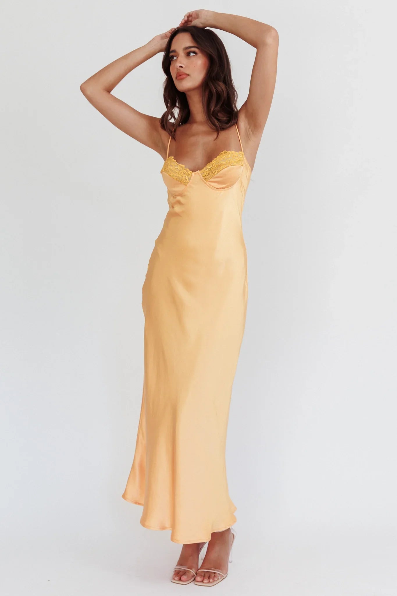 Inhibitions Lace Bust Midi Dress Melon