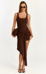 Rosalie Mini Dress - Tie Front Bodycon Wrap Dress in Chocolate
