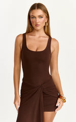 Rosalie Mini Dress - Tie Front Bodycon Wrap Dress in Chocolate