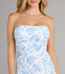 Astrid Floral Beaded Strapless Mini Dress
