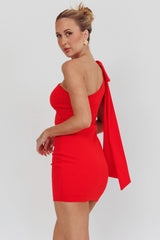 Earned It One Shoulder Bow Mini Dress Red