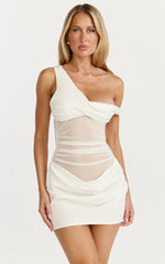Lola Mini Dress - One Shoulder Contrast Bodycon Dress in White