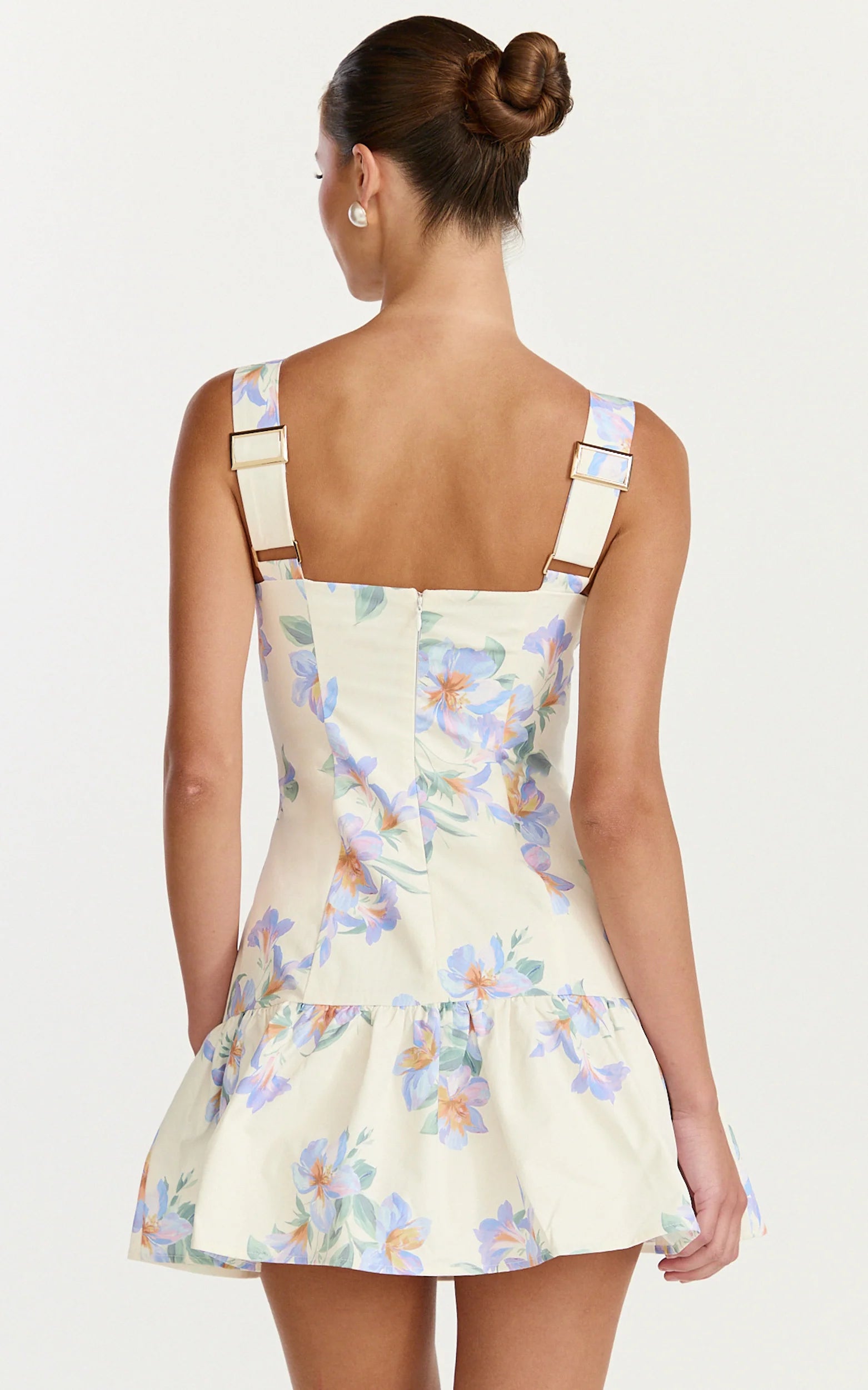 Astra Mini Dress - Balconette Bodice Drop Waist Dress in Astra Posey Floral Print
