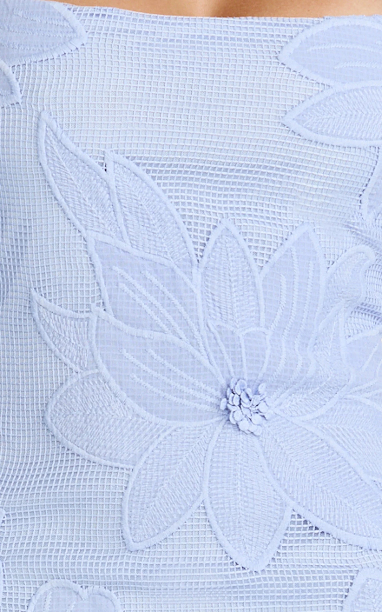 Sienna Mini Dress - Square Neck Floral Embroidered A Line Dress in Blue