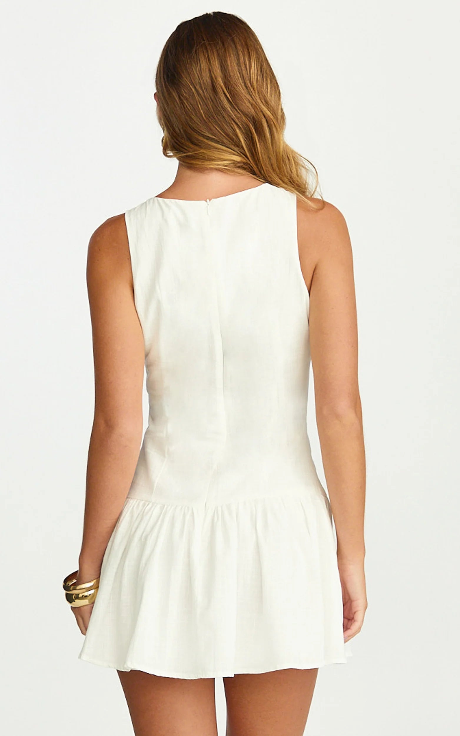 Cortez Mini Dress - High Neck Button Down Dress in White