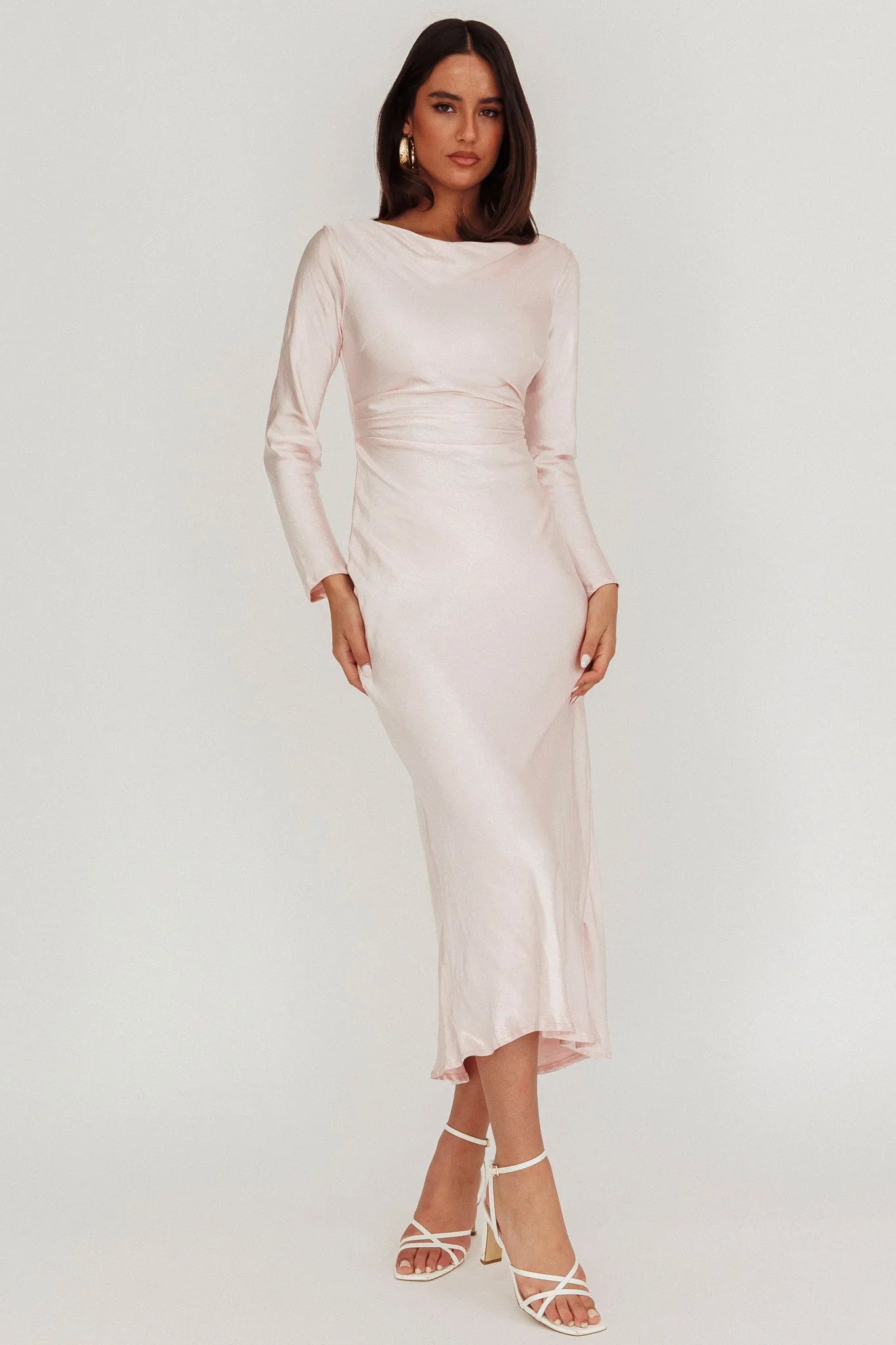 Loveland Cowl Back Midi Dress Baby Pink